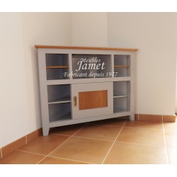 Meuble TV HIFI d'angle laqué gris - MEUBLES JAMET