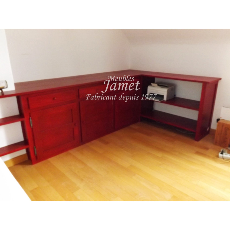Agencement de bureau en bois rouge - MEUBLES JAMET