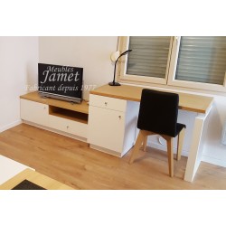 Ensemble bureau meuble télé épuré beige - MEUBLES JAMET