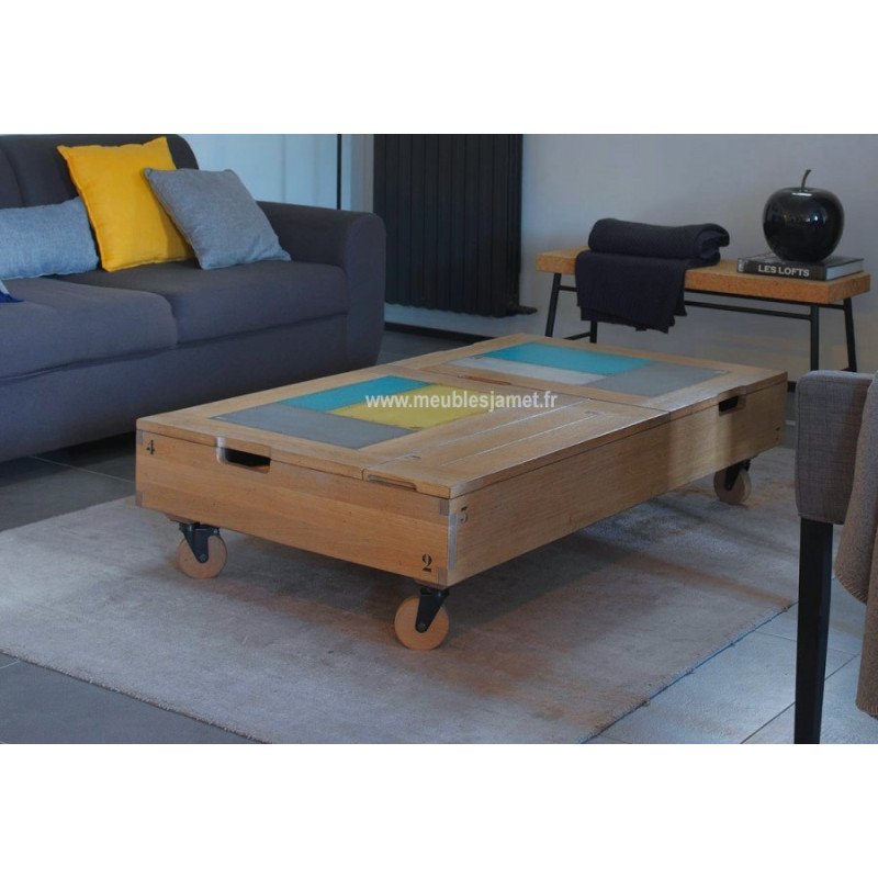 Table basse relevable dessus métal