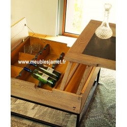 Table basse carrée relevable chêne et métal