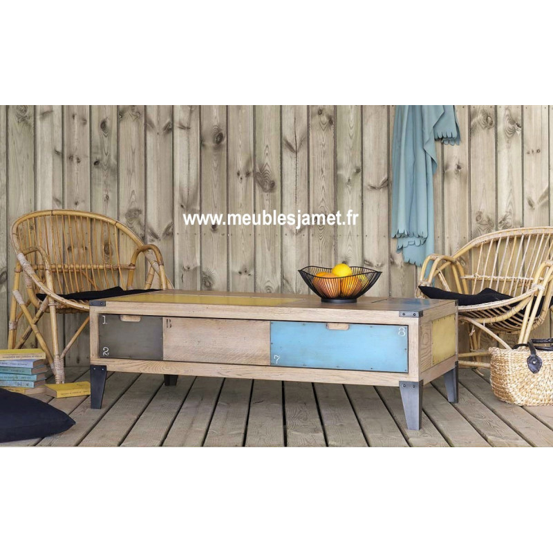 Table de salon bois et métal couleur