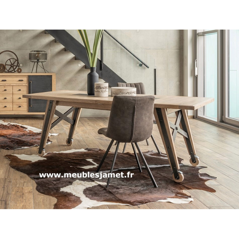 Table style Atelier piétement sur roulettes