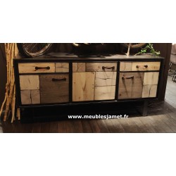 Buffet enfilade 3 portes 2 tiroirs Patchwork de bois