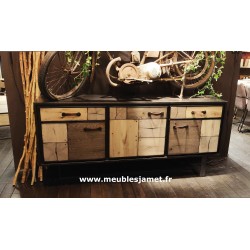 Buffet enfilade 3 portes 2 tiroirs Patchwork de bois