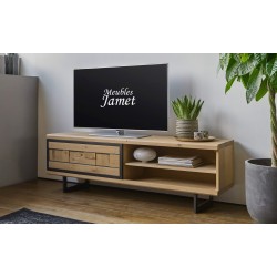 Meuble TV contemporain chêne et métal