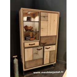 Meuble vitrine Style Industriel Patchwork de chêne