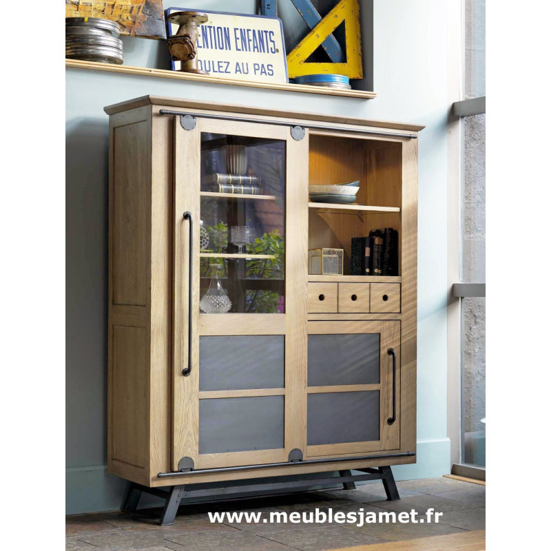 Meuble vitrine Style Industriel chêne et métal