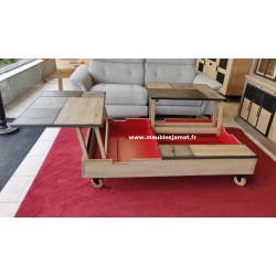 Table basse 2 plateaux relevable à roulettes