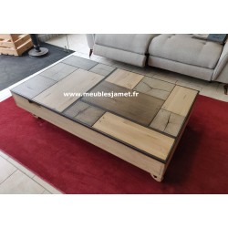 Table basse 2 plateaux relevable à roulettes