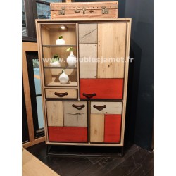 Armoirette Style Industriel PATCHWORK de chêne  Réf. A 2947 PC A