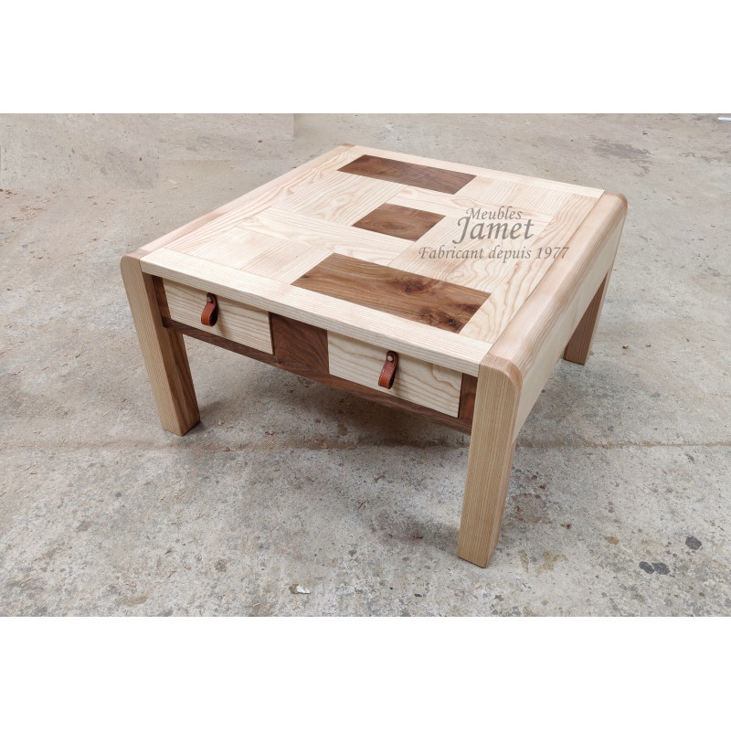Table basse dessus PATCHXORK Frêne et Noyer Réf. NATHALIE