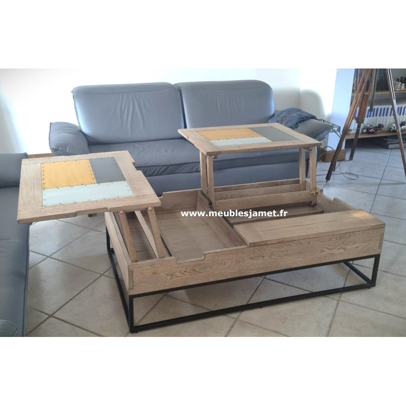 Table basse relevable Chêne et Métal Réf. COUTERNON