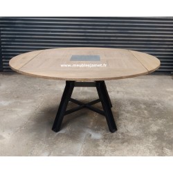 Table carrée à volets Style Industriel Chêne et Métal CHAMBOURG