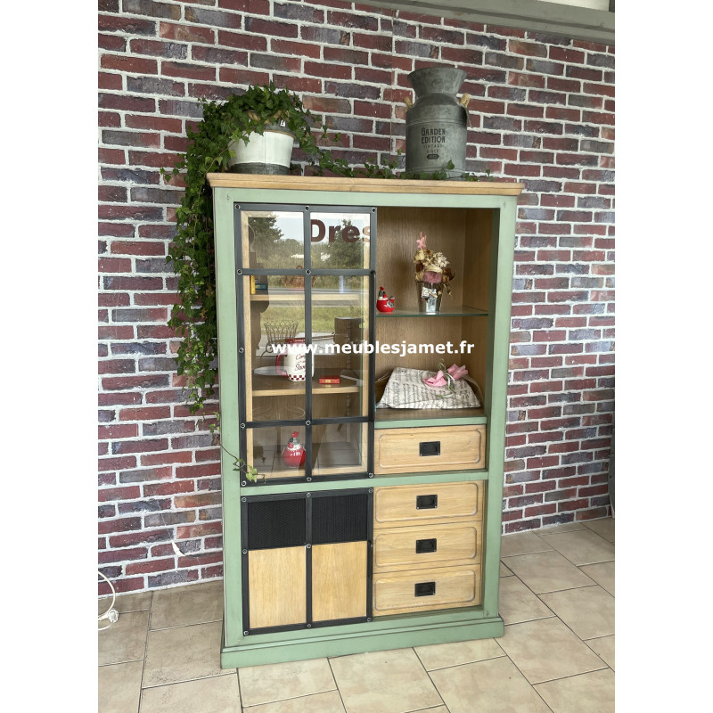 Meuble Vitrine Style Industriel Chêne et métal Réf.EU24 Olive