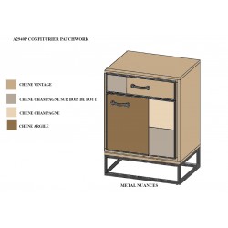 Petit meuble 1 porte 1 tiroir Style PATCHWORK GRAVIGNY