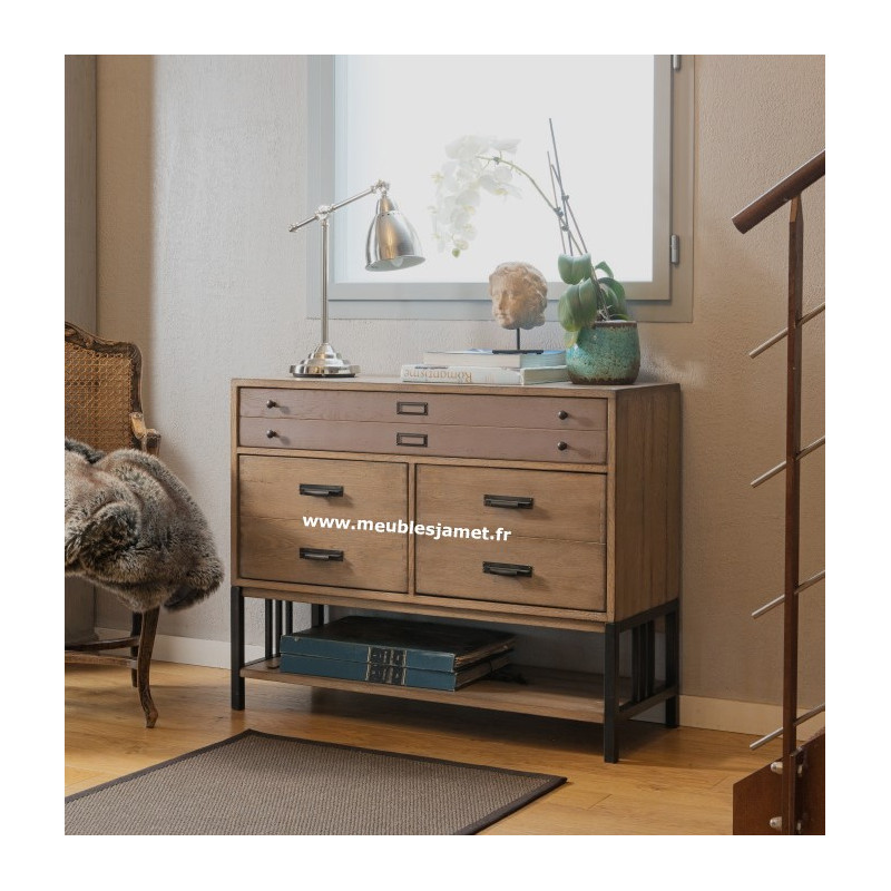 Meuble d'Entrée Style Atelier Chêne et Métal Réf. A4109
