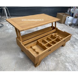 Table basse aménagement bar 1 plateau relevable en chêne BRECEY