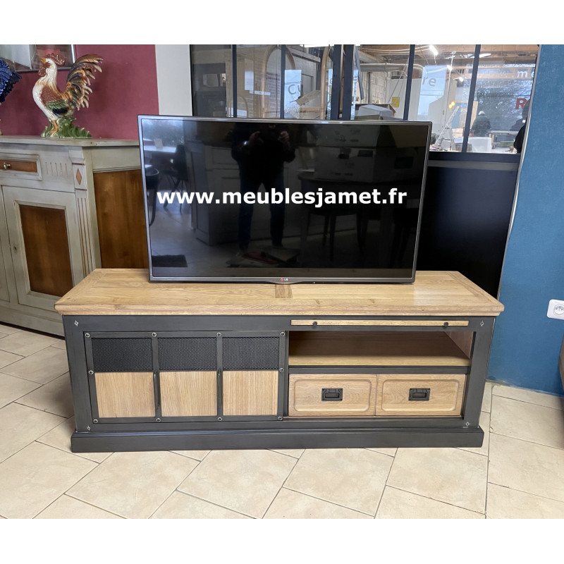 Meuble TV Style Industriel Chêne et Métal ENNERY