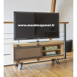 Meuble Télé  style Contemporain chêne et métal FUS65C