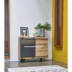 Meuble d'entrée Style Industriel Chêne à nœuds et Métal FUS50