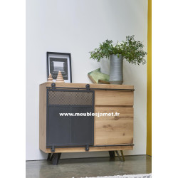 Meuble d'entrée Style Industriel Chêne à nœuds et Métal FUS50