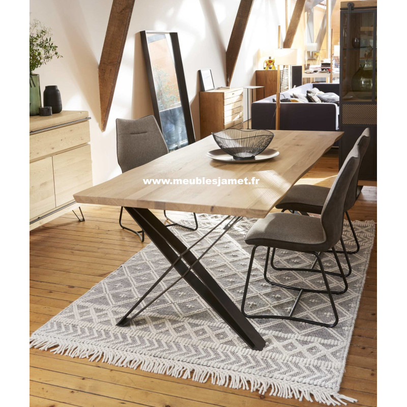 Table de repas Style Industriel chêne à Nœuds et métal FUS82