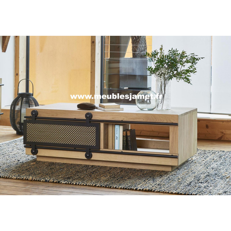Table basse Style Industriel Chêne à Nœuds et Métal FUS75
