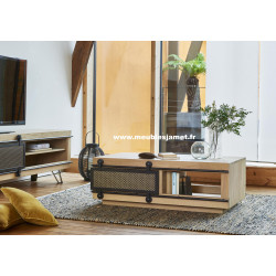 Table basse Style Industriel Chêne à Nœuds et Métal FUS75