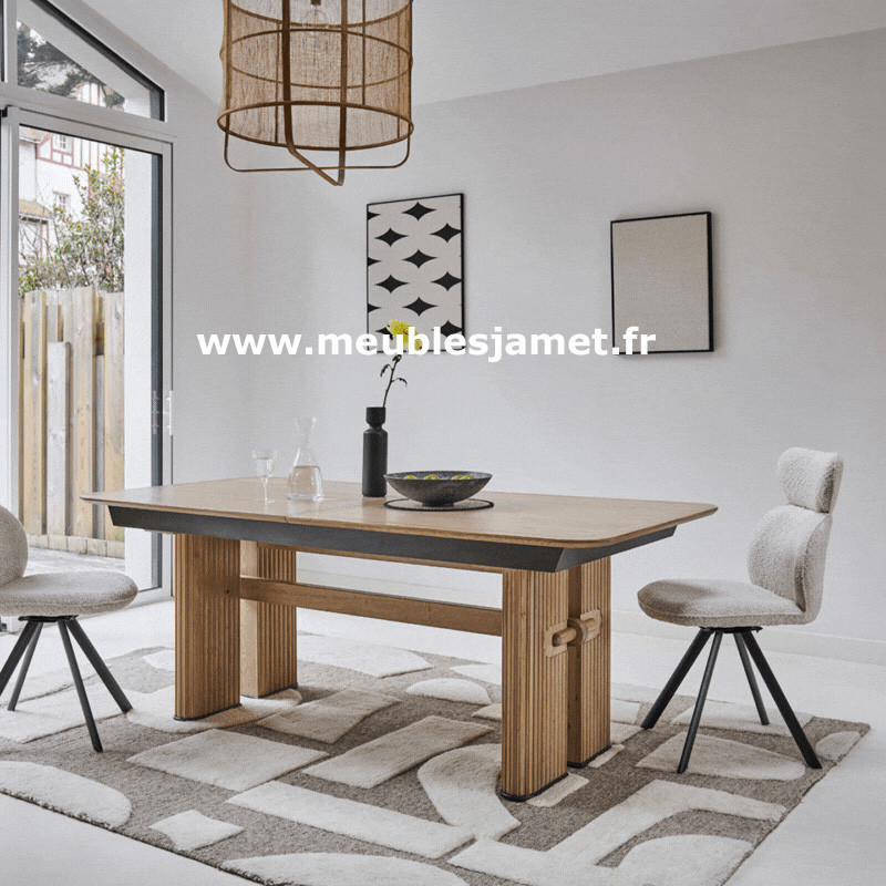Table de repas en chêne piétement Style rideaux TDR 234
