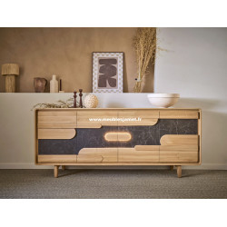 Meuble bas 4 portes Chêne et Céramique style Contemporain ABS40