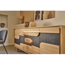 Meuble bas 4 portes Chêne et Céramique style Contemporain ABS40