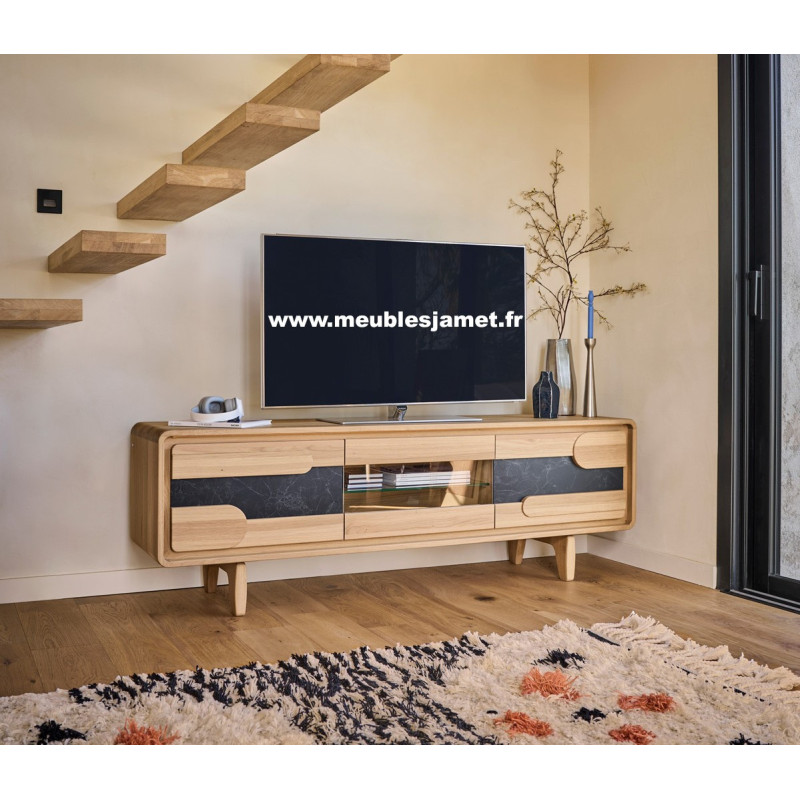 Meuble de télévision Style Contemporain Chêne et Céramique ABS65