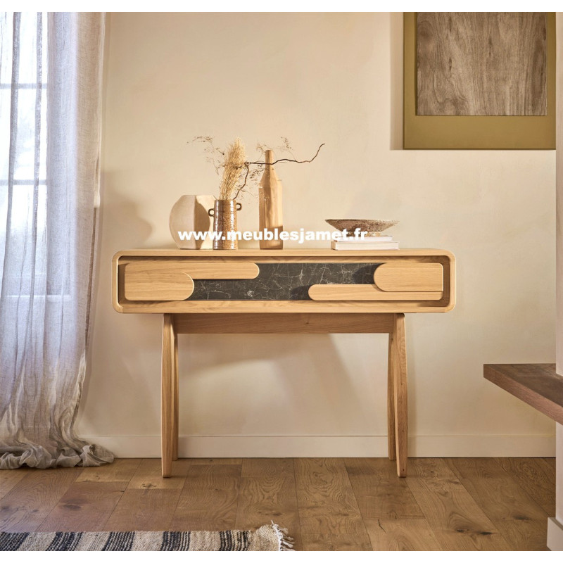 Console Style Contemporain Chêne à Nœuds et Céramique ABS79