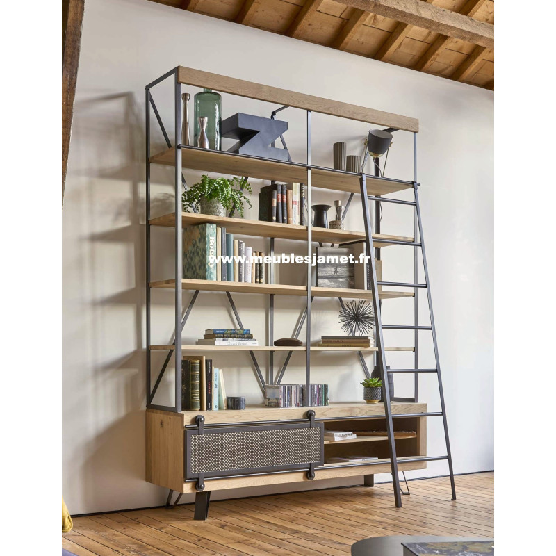 Bibliothèque ouverte Style Industriel Chêne et métal FUS82