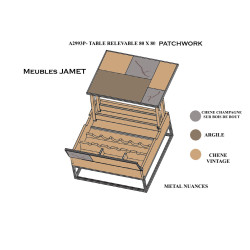 Table basse Carrée  PATCHWORK 1 plateau relevable A2993P
