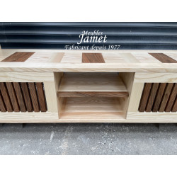 Ensemble meuble TV - HIFI mural en Frêne et Noyer massif