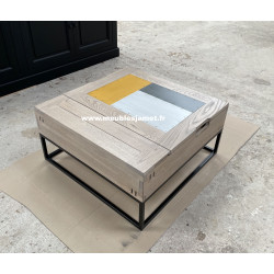 CHERBOURG - Table basse plateau relevable chêne et métal