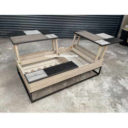 BAUDELLE - Table basse plateau relevable Style PATCHWORK de chêne