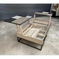 BAUDELLE - Table basse plateau relevable Style PATCHWORK de chêne