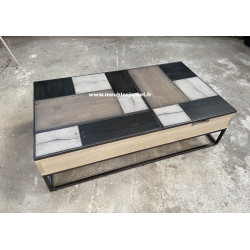 BAUDELLE - Table basse plateau relevable Style PATCHWORK de chêne