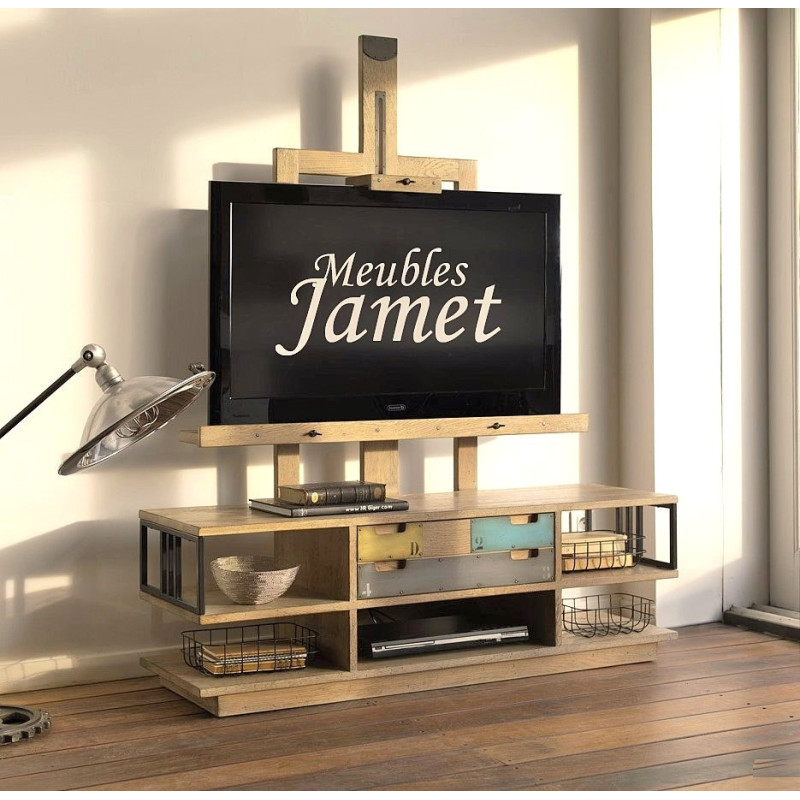 Meuble TV Chevalet chêne et métal